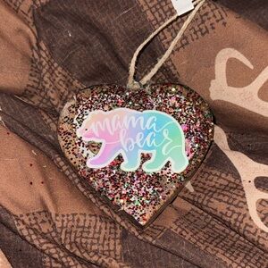 Mama Bear Heart Ornament with Glitter Accents NWT